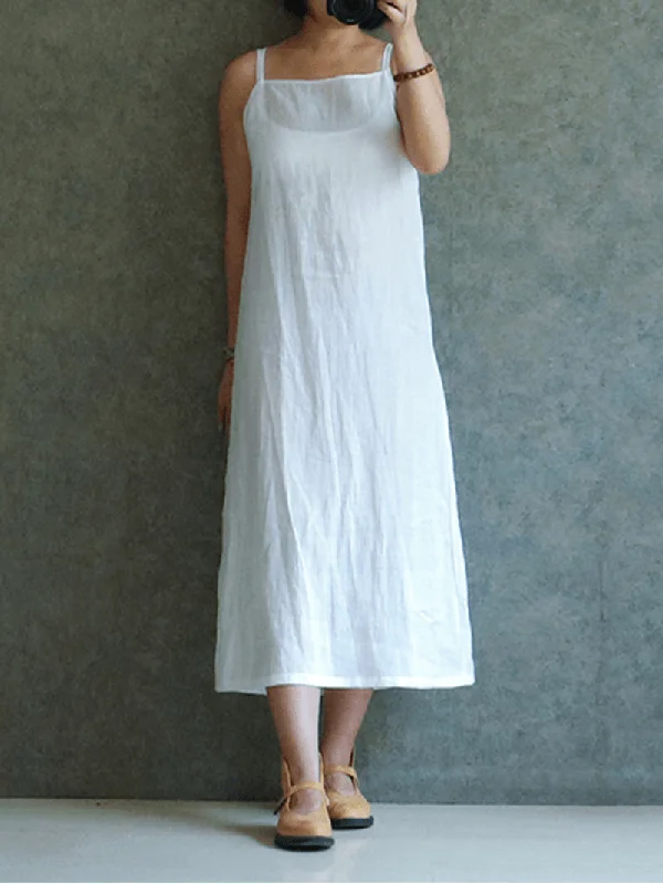 Today’s Deal fitted dressCelmia Women round Neck Sleveless Solid Color Spaghetti Strap Long Dress