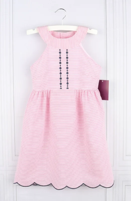 fitted cocktail dressEmbroidered Pink Scallop Dress