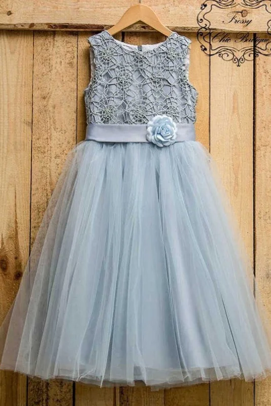 Sale Event casual dressDusty Blue Tulle Flower A-Line Girl Party Dress