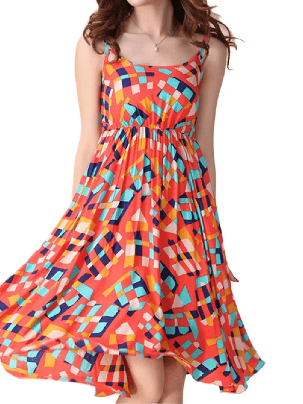 Savings Spectacular minimalistic dressBohemian Women Strap Flower Pattern Printing Beach A-Line Dress