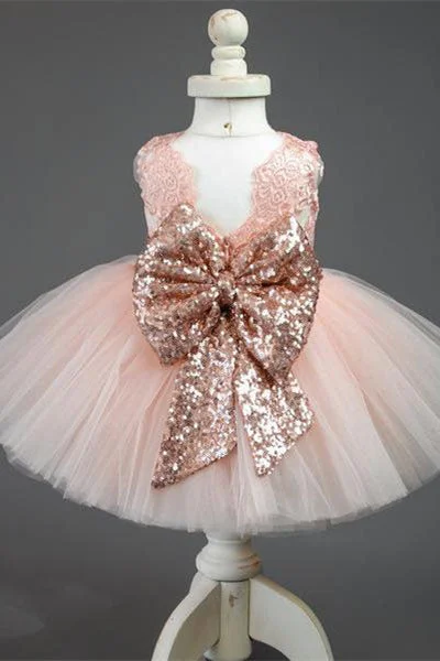 Best Bargains pleated dressCute Toddler Ball Gown Pink Flower Girl Dress with Bow
