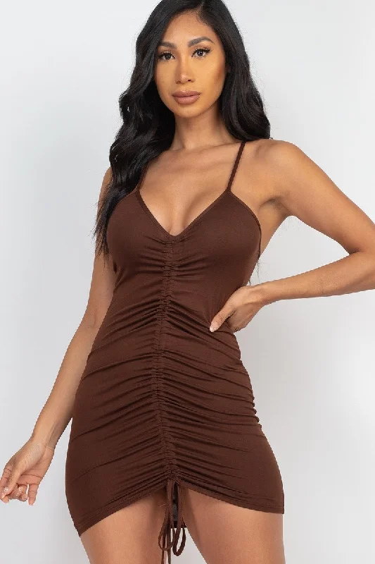 Discount Deals elegant evening dressAdjustable Dress  Ruched Front Detail Mini Dress
