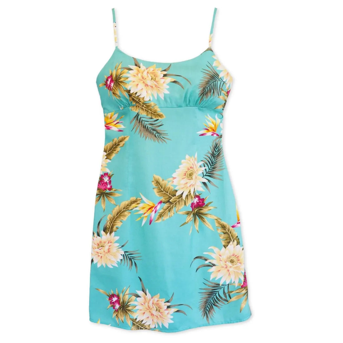 Discount Deals Mountain Green Skinny Strap Short Hawaiian Dress
