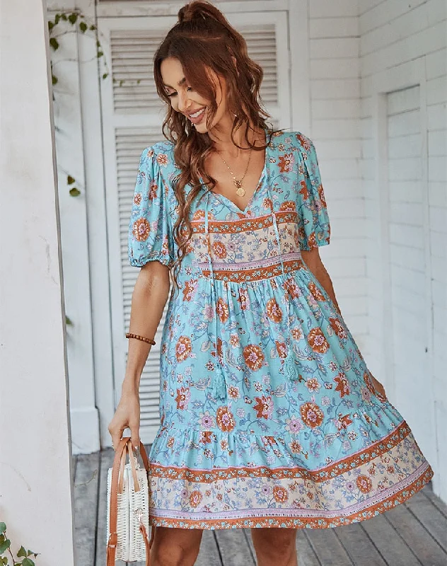 Fantastic Offers velvet dressBonnie Floral Puff Sleeve Summer Midi Dress