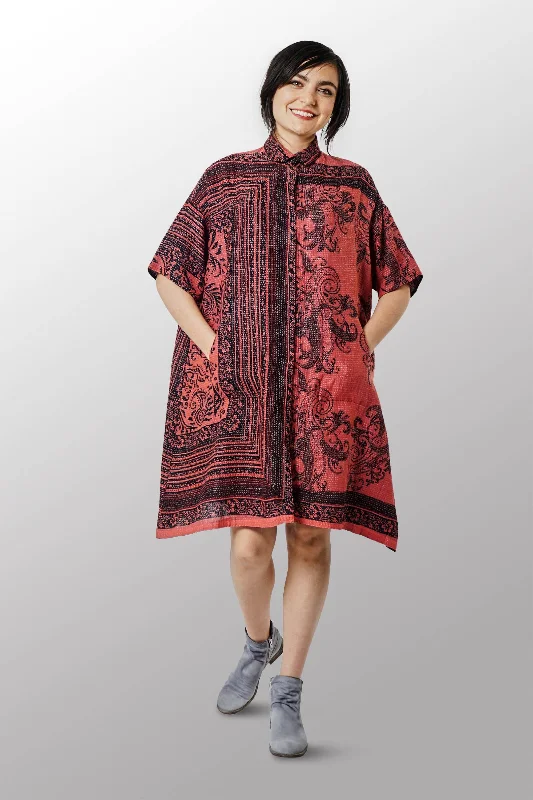 Year-End Clearance COTTON PAISLEY KANTHA HALF SLV. SHIRT DRESS - cp2429-pik -