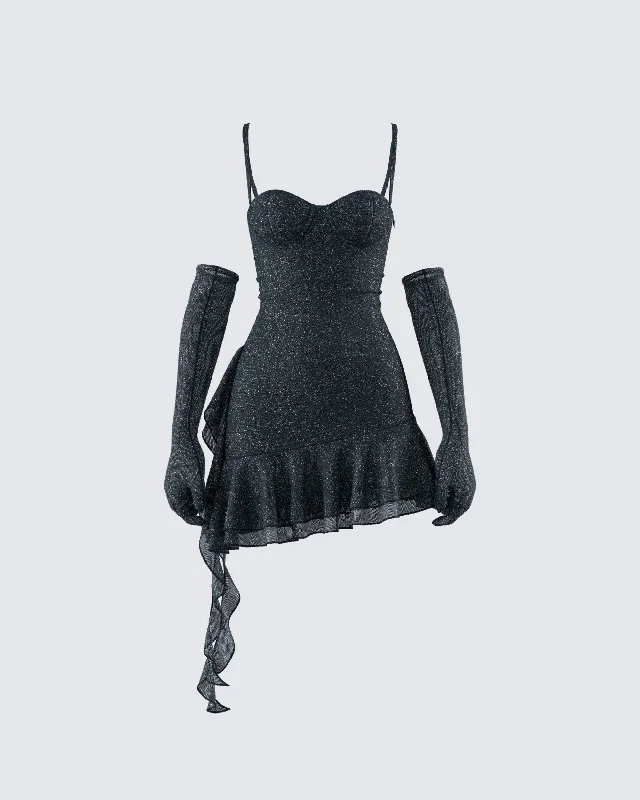 Exclusive Deal oversized dressAnyssa Black Shimmer Mini Dress And Gloves