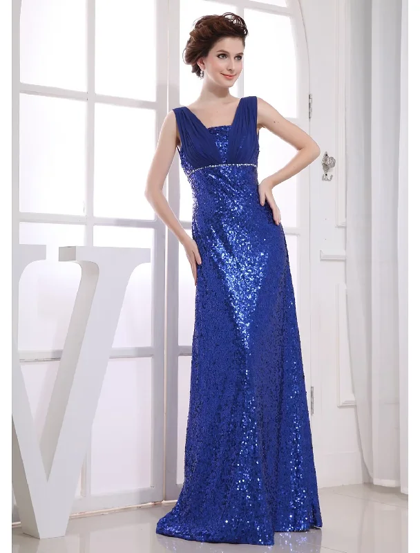 Deal Mania Sparkle Wedding Guest Engagement Formal Evening Dress V Neck Sleeveless Floor Length Chiffon with Beading