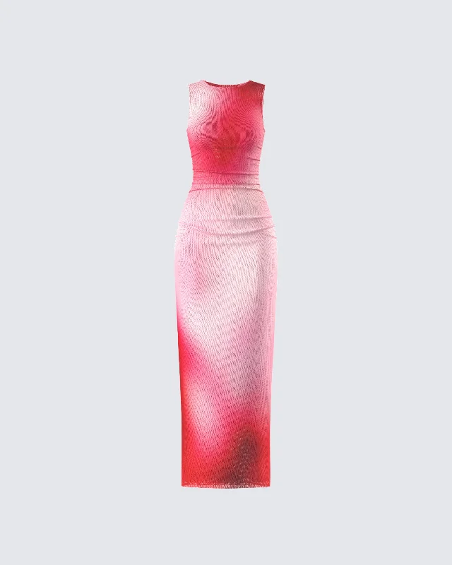 Holiday Sale tiered dressAldina Red Print Mesh Maxi Dress