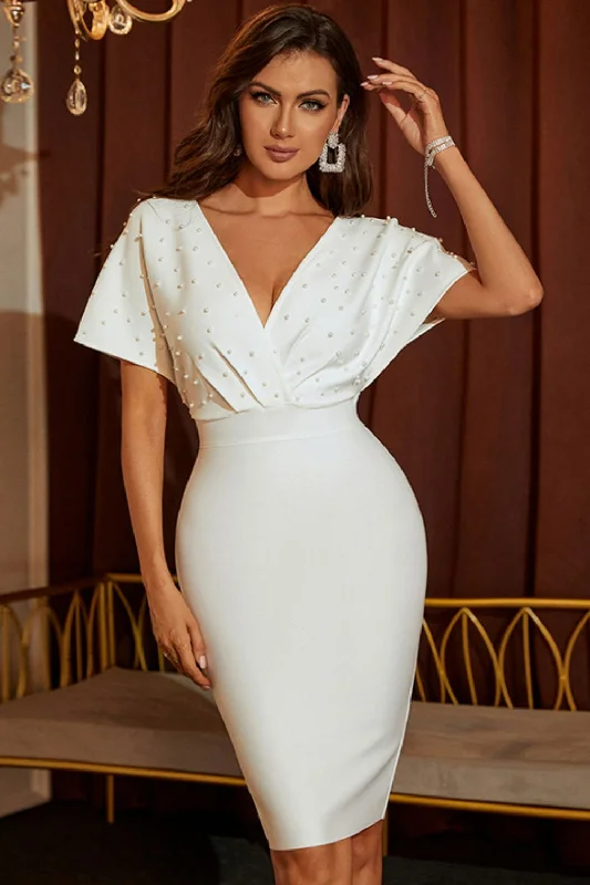 Special Savings modern dressBeaded Dolman Sleeve Surplice Sexy Elegant Bodycon Dress