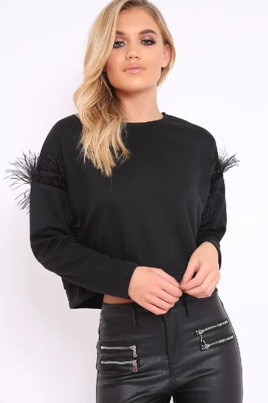 Lowest Price comfy crewneck sweatshirtBlack Feather Sweatshirt - Keny