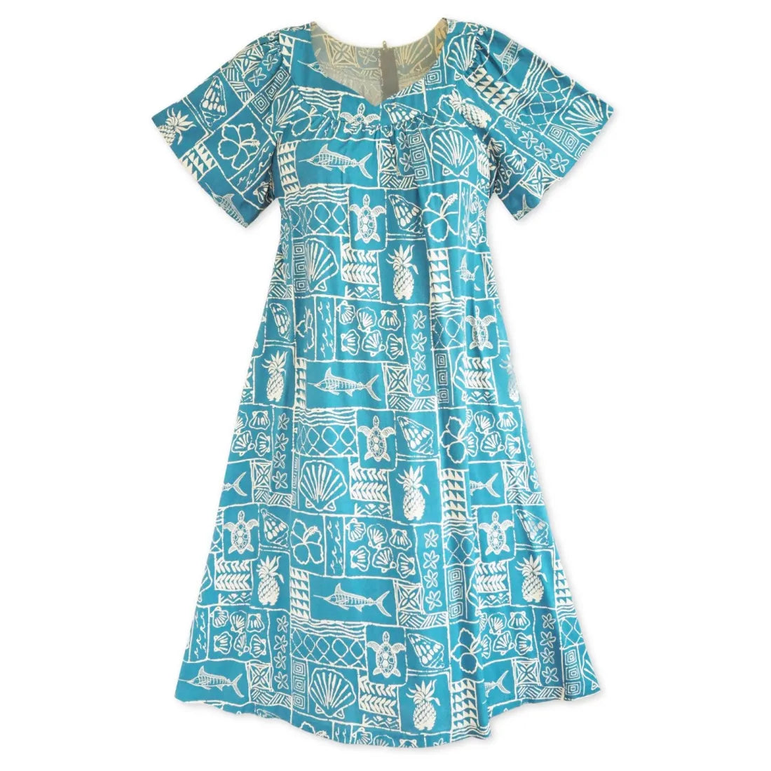 Lowest Price Kaka'ako Teal Hawaiian Rayon Tea Muumuu Dress