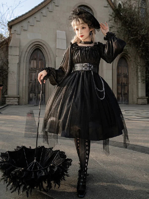 vintage-inspired dressYour Princess~Gothic Lolita High Waist Black Dress