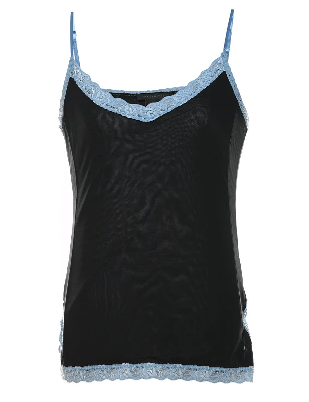 Shop and Save trendy puffer coatBlack & Blue Lace Trim Camisole - S