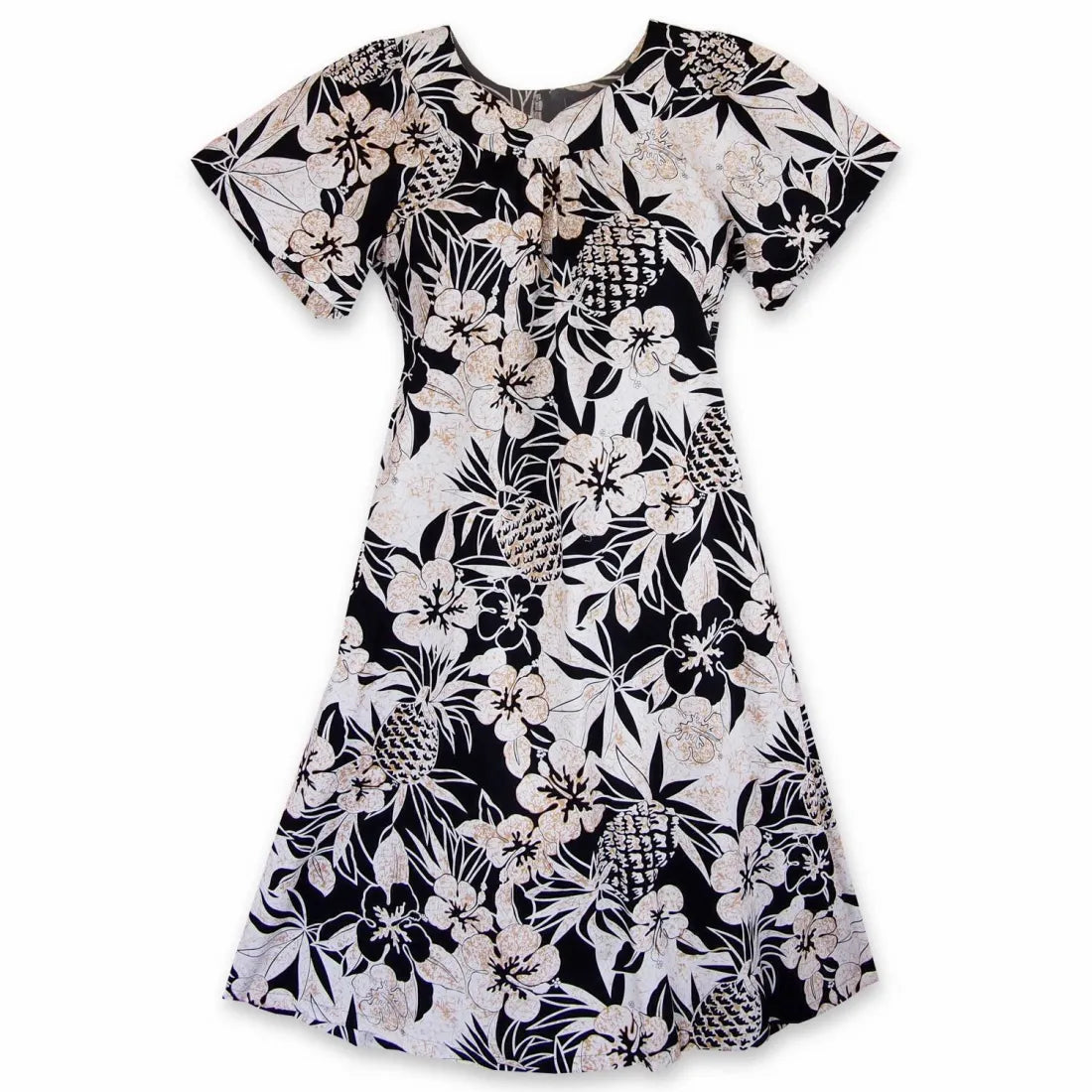 Sneak Peek Sale Sweet Pineapple Black Cotton Hawaiian Tea Muumuu Dress