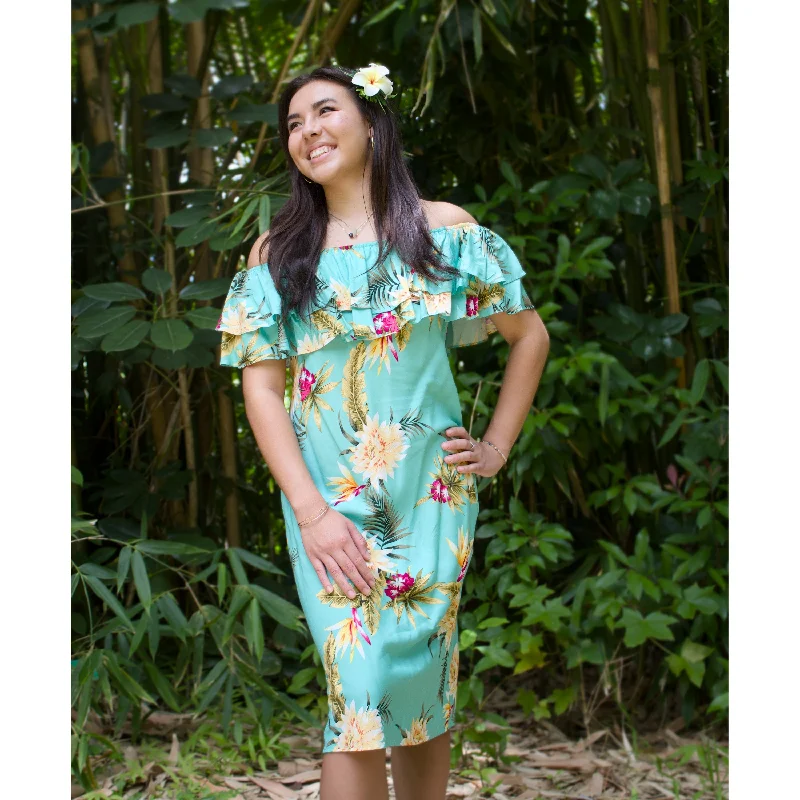Savings Galore Mountain Green Rainbow Hawaiian Dress