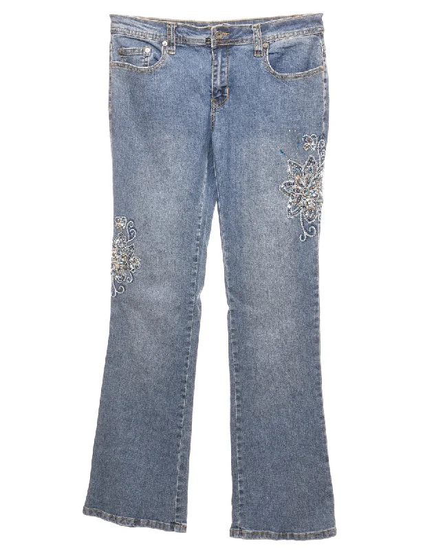 Deal Dash chic coatSequined Floral Light Wash Flared Y2K Jeans - W31 L33
