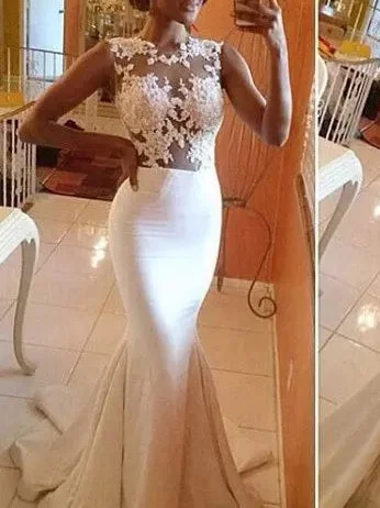Don't Wait Beautiful Wedding Dresses Trumpet/Mermaid Appliques Bridal Gown JKW049