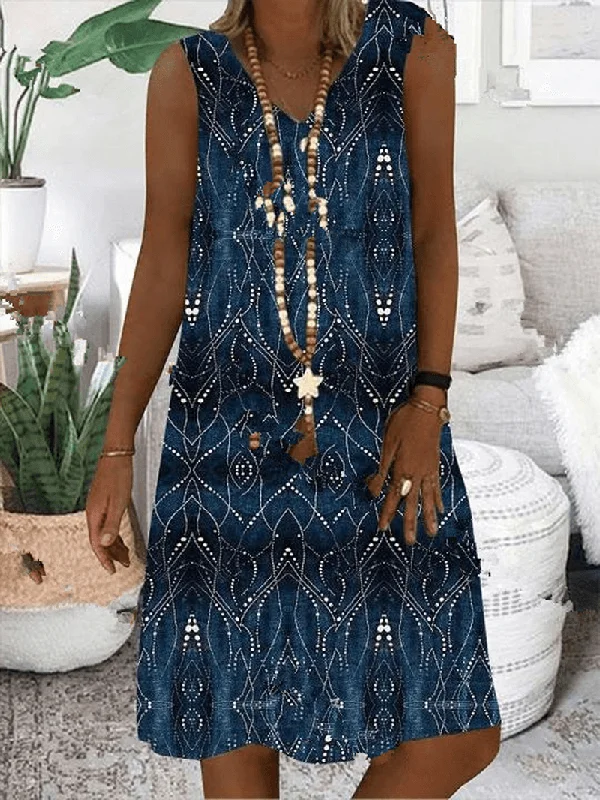 Buy More, Save More summer floral dressWomen Print Sleeveless V-Neck Vintage Casual Dress