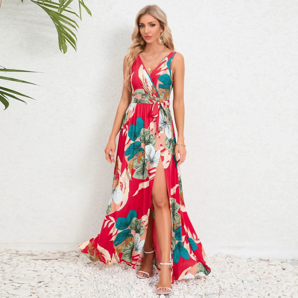 Shop and Save chic dressElegant Summer V-Neck Paisley Maxi Dress