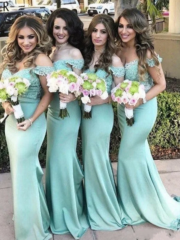 Final Clearance stylish party dressOff the Shoulder Mermaid Mint Green Long Bridesmaid Dress
