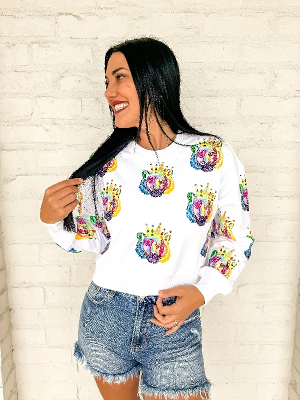 athletic casual sweatshirtQueen Of Sparkles White With Rainbow Crowned Tigers Sweatshirt