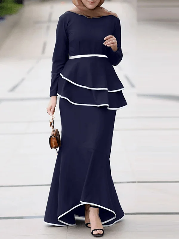 Buy More, Save More elegant dressWomen Irregular Hem Double Layer Ruffle Solid Dress