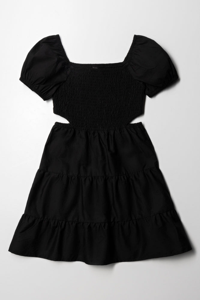 A-line dressPuff Sleeve Cut Out Dress Black