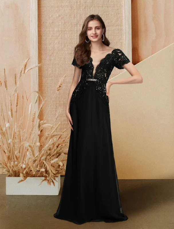 Today’s Special A-Line Evening Gown Dress Engagement Floor Length Short Sleeve V Neck Chiffon with Sequin Lace Today’s Special A-Line Evening Gown Dress Engagement Floor Length Short Sleeve V Neck Chiffon with Sequin Lace