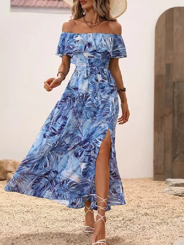 bodycon dressBackless Off Shoulder Slit Boho Maxi Dress