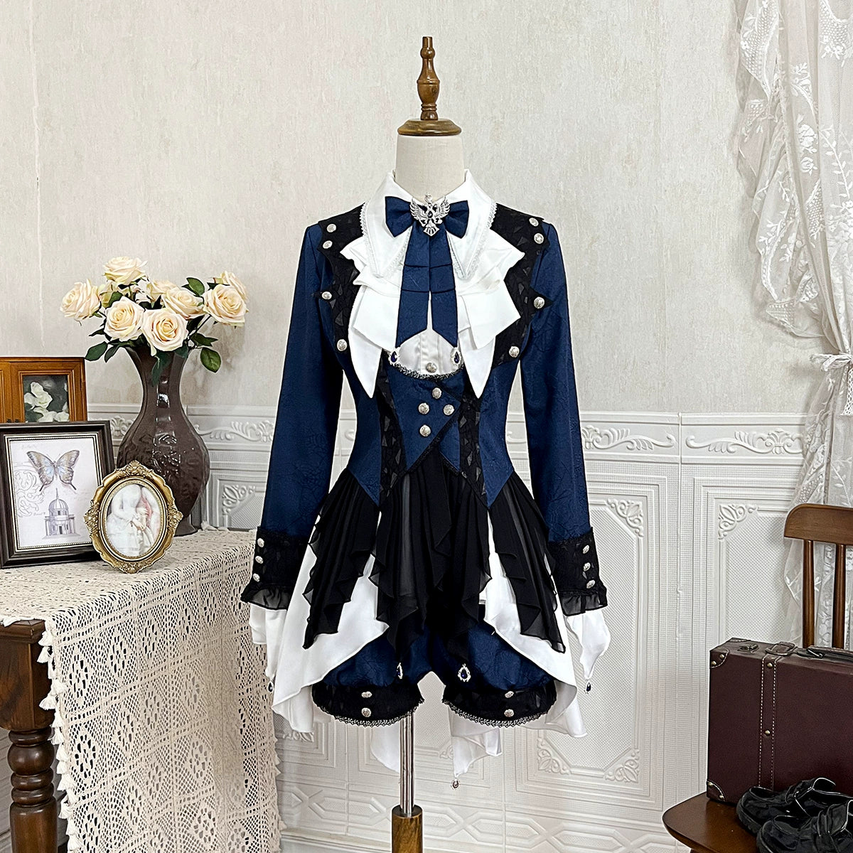 Seasonal Clearance fitted cocktail dress(BFM)Xiongdoujiang~Chris' Son~Ouji Lolita Coat Shorts Irregular Hem Dress Set