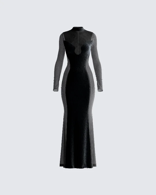 Bargain Prices mini dressWilma Black Velvet Paneled Gown