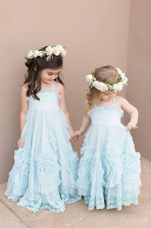 Deal Explosion evening dressPrincess Bohemian Beach Light Sky Blue Flower Girl Dress