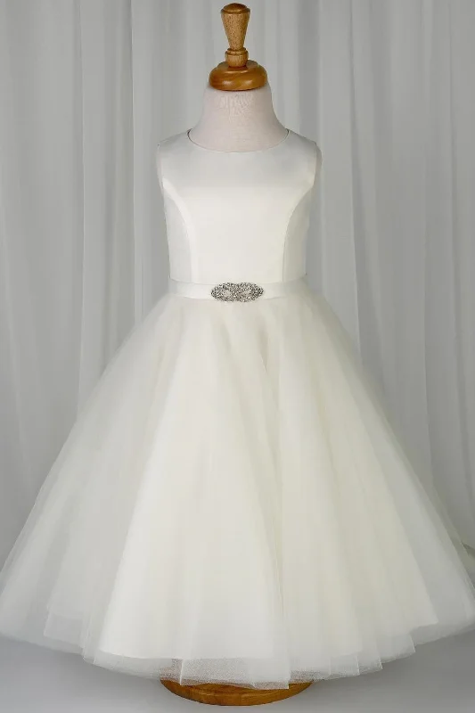 While Supplies Last elegant dressWhite Jewel Sleeveless Beaded Sash Long Flower Girl Dress with Buttons