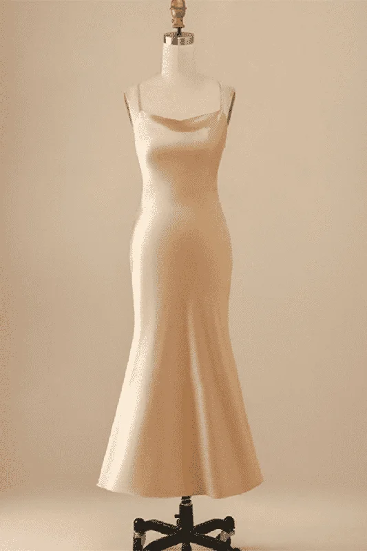 Clearance Items casual summer dressChampagne Cowl Neck Mermaid-Style Bridesmaid Dress