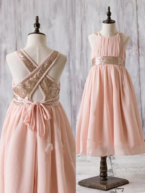 Best Bargains trendy wrap dressPrincess Blush Chiffon Flower Girl Dress with Gold Sequins