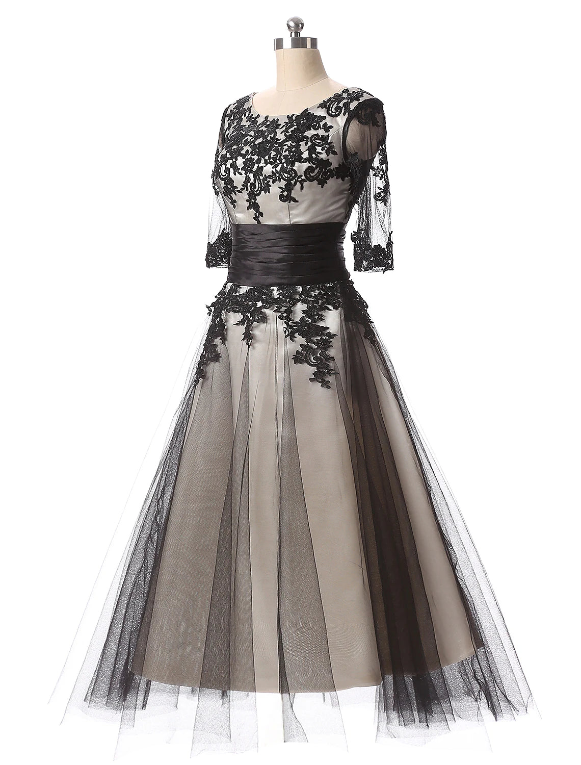 Online Only Evening Gown Dress Wedding Guest Ankle Length Half Sleeve Neck with Lace Appliques Online Only Evening Gown Dress Wedding Guest Ankle Length Half Sleeve Neck with Lace Appliques