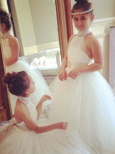 Epic Deals formal dressPrincess Ball Gown Halter White Tulle Flower Girl Dress