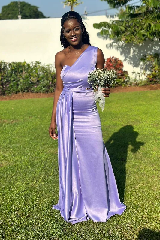 Today’s Special ruched dressOne Shoulder Purple Sheath Long Bridesmaid Dress