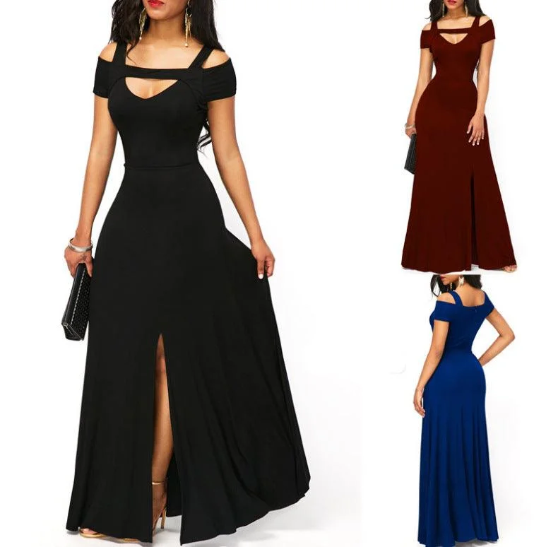 Exclusive Savings chic dressV-neck off-the-shoulder split long skirt