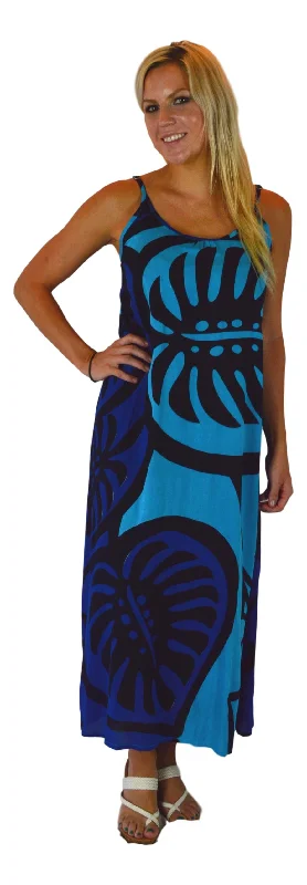 Daily Deals Bali Dress - Long - Monstera - Blue