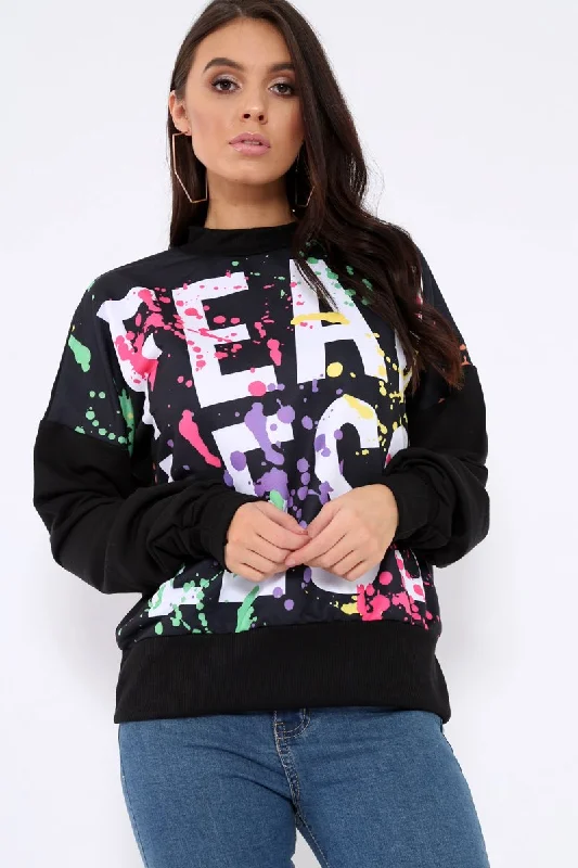 Major Savings slim pullover sweaterBlack Fearless Paint Splatter Sweatshirt - Eliza