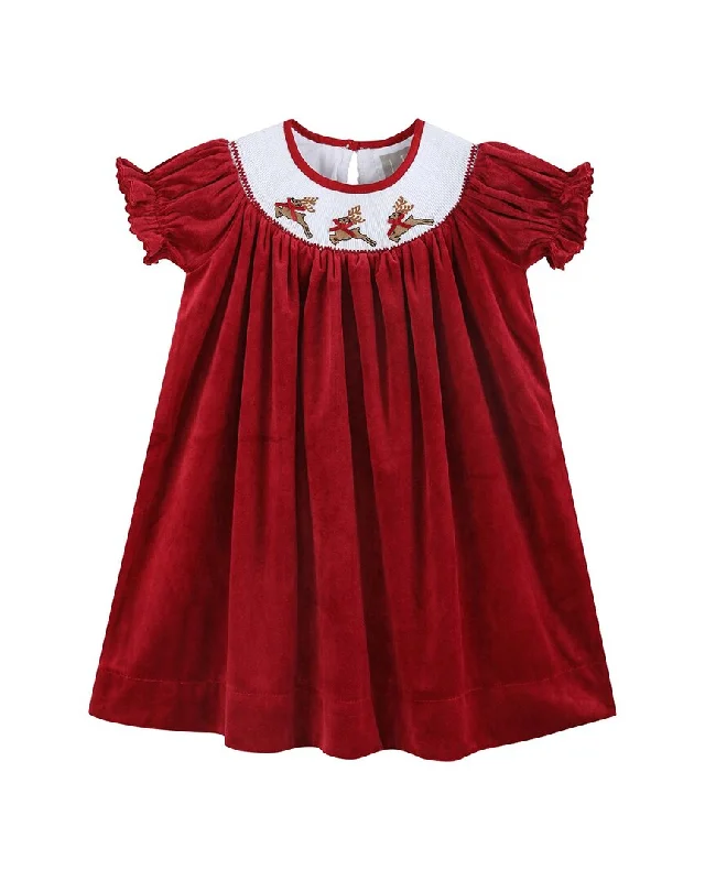 Price Meltdown elegant dressLil Cactus Velour Reindeer Smocked Bishop Dress