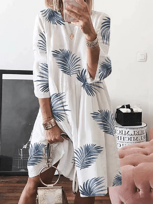 Exclusive Preview structured dressWomen Floral Plant Print Long Sleeve Beach Holiday Loose Dress
