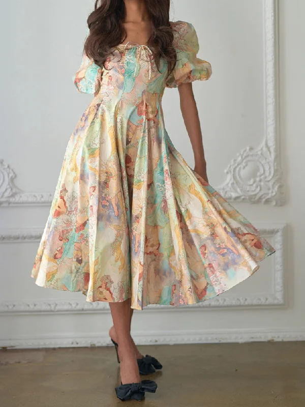 Today's Special office dressLydia Summer Print Slim Waist Dress