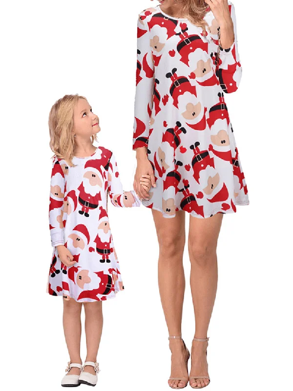 Seasonal Sale wrap-around dressWomen Christmas Snowman Print Parent-Child Dress