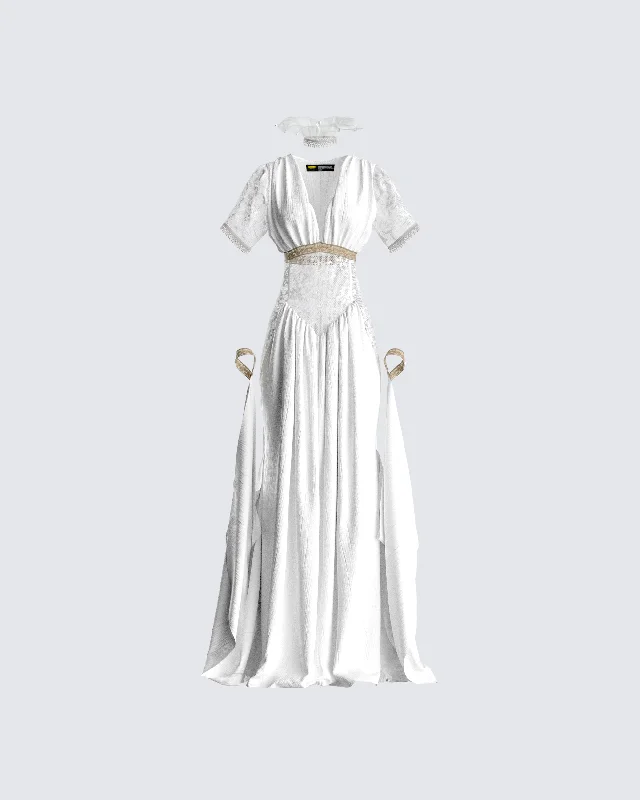 romantic dressMelora White Maxi Dress & Collar