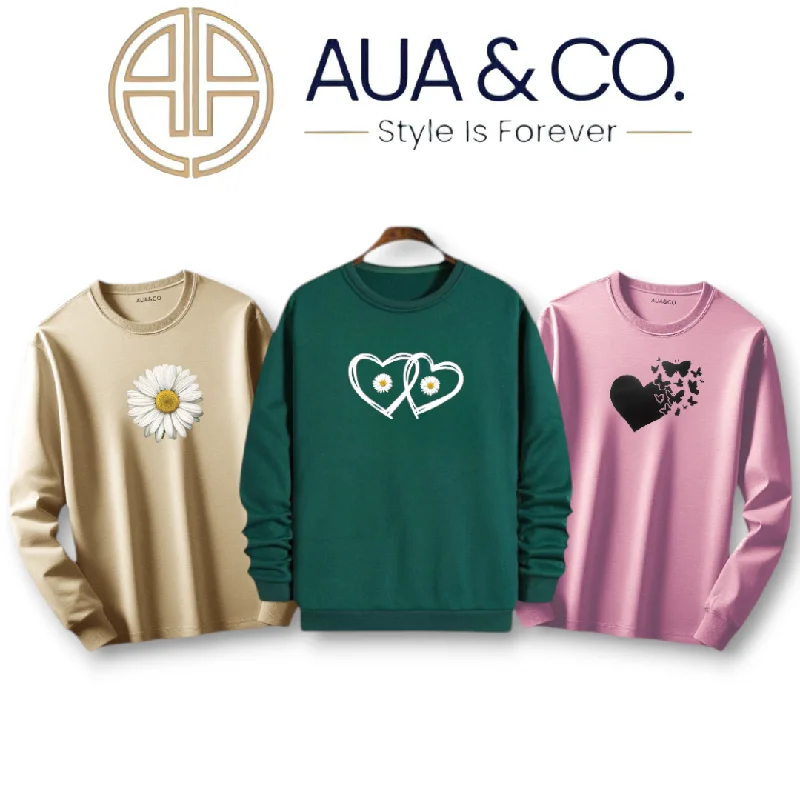 long-sleeve athletic hoodie*Pack Of 3 Winter Printed Fashionable Sweatshirt For Women's By AUA&CO*