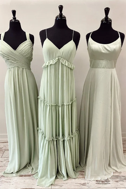 Online Only trendy bodycon dressDusty Sage Mismatch Long Bridesmaid Dress