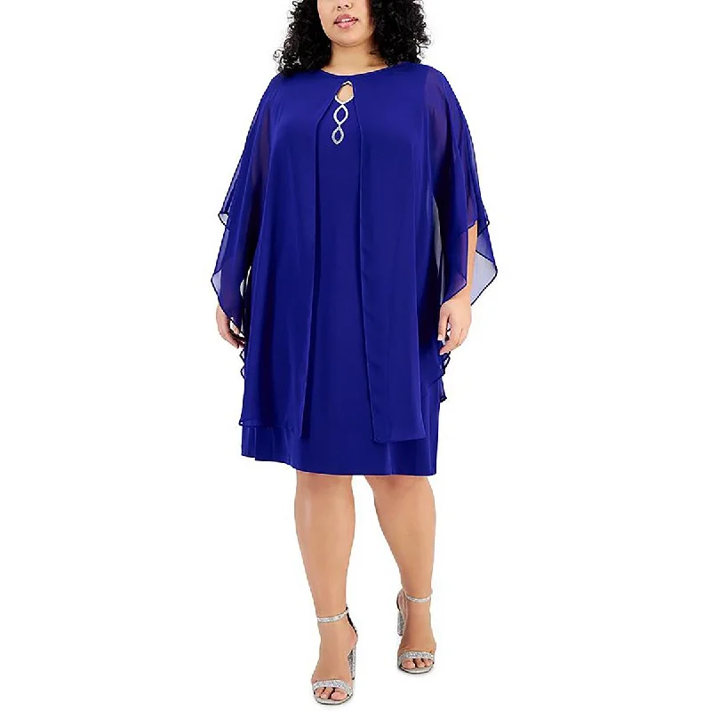 Limited Edition lace dressWomens Rhinestone Cape Sleeve Sheath Dress