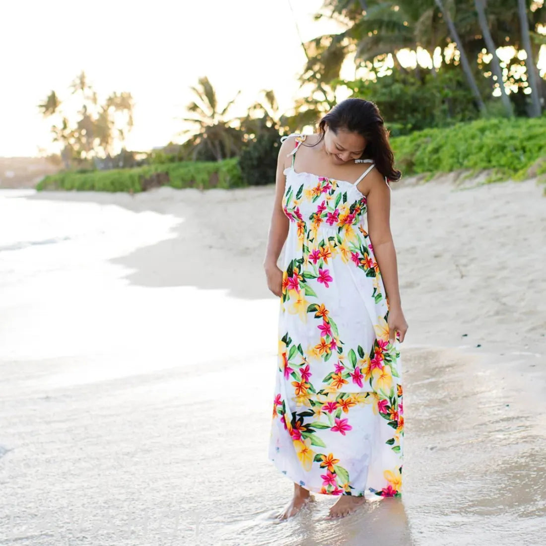 Special Price Rain White Maxi Hawaiian Dress